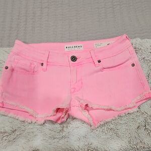 Bullhead Pink Denim Frayed Cutoff Shorts - Women's